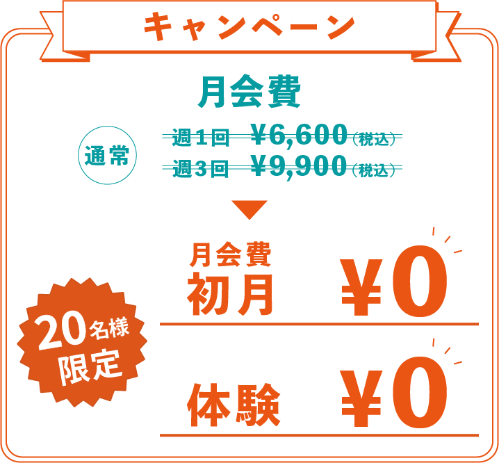 オープン記念キャンペーン 体験・入会金0円